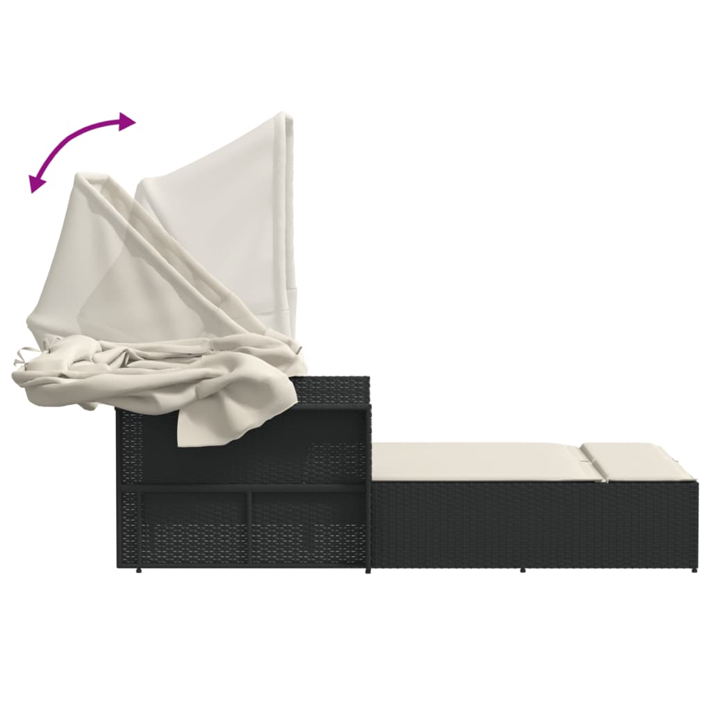 Espreguiçadeira dupla com toldo e almofadões vime PE preto - Image 8