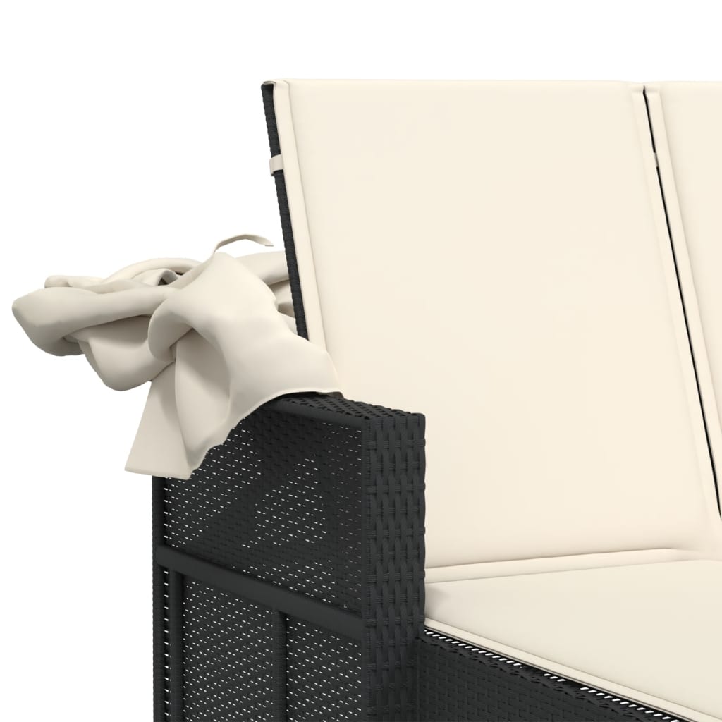 Espreguiçadeira dupla com toldo e almofadões vime PE preto - Image 9