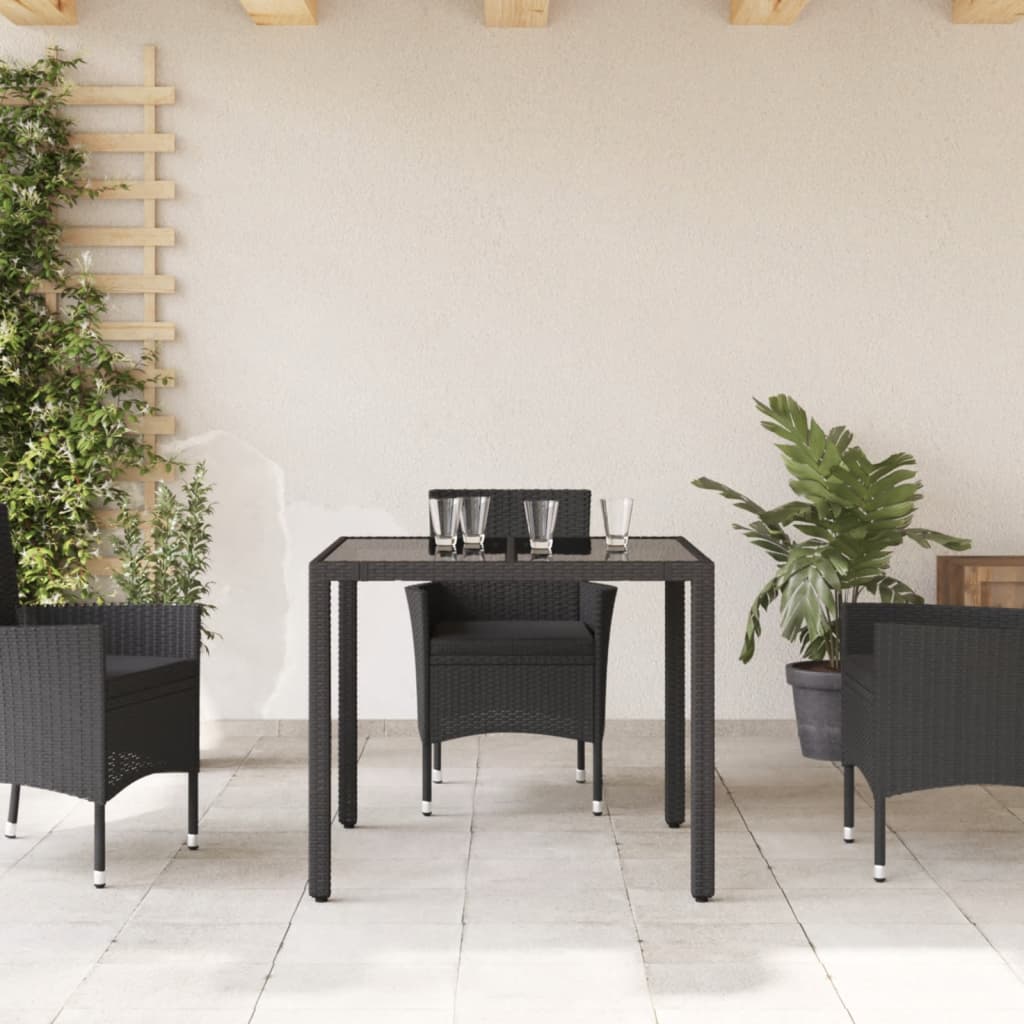 Mesa de jardim com tampo de vidro 90x90x75 cm vime PE preto - Image 2