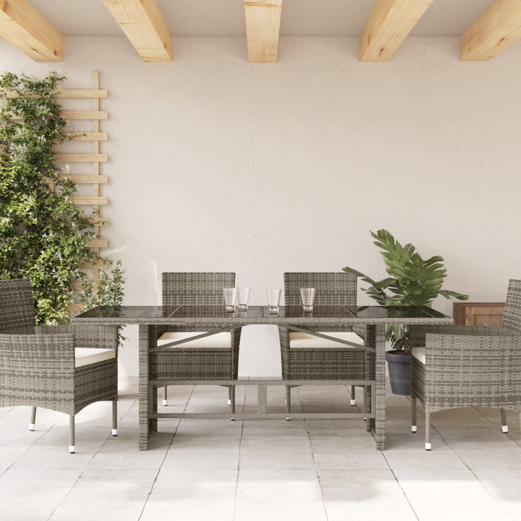 Mesa de jardim com tampo de vidro 190x80x75 cm vime PE cinza - Image 2