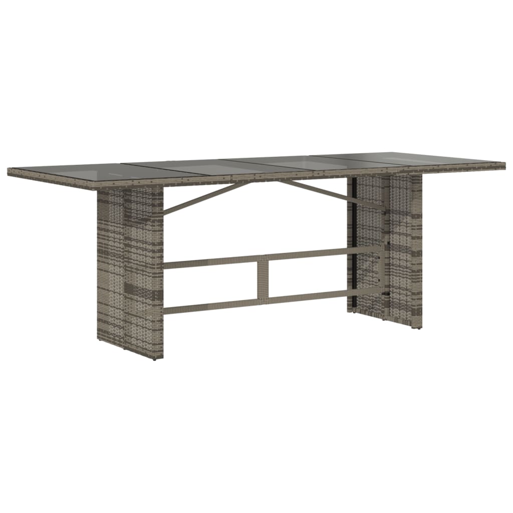 Mesa de jardim com tampo de vidro 190x80x75 cm vime PE cinza - Image 5
