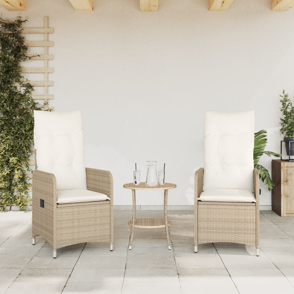Cadeiras de jardim reclináveis 2 pcs com mesa vime PE bege - Image 2