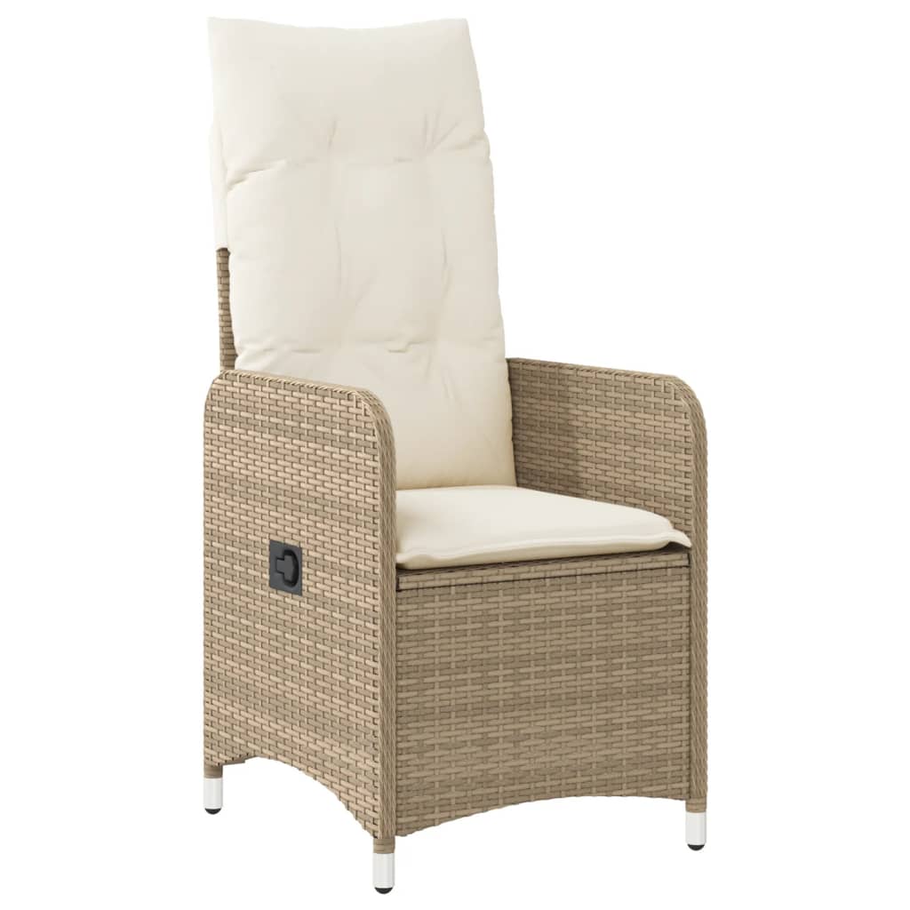 Cadeiras de jardim reclináveis 2 pcs com mesa vime PE bege - Image 3
