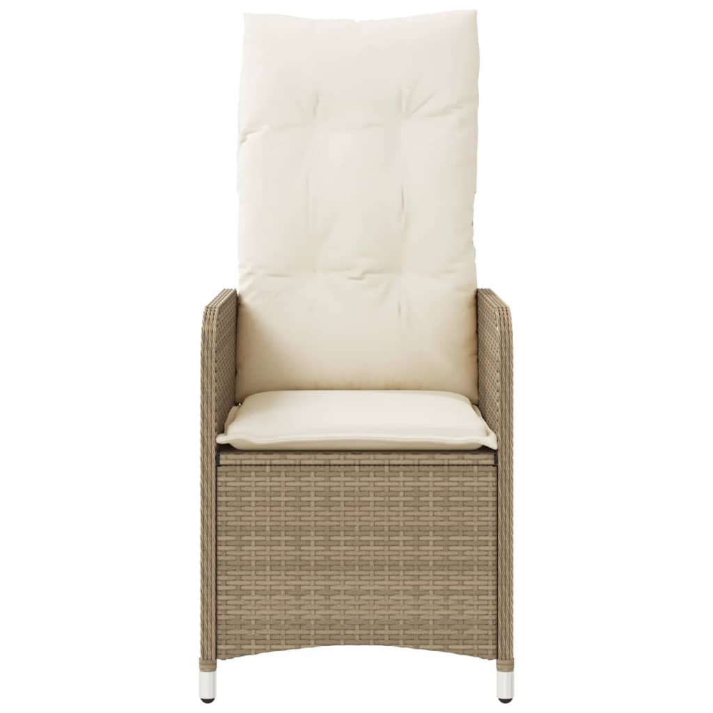Cadeiras de jardim reclináveis 2 pcs com mesa vime PE bege - Image 4