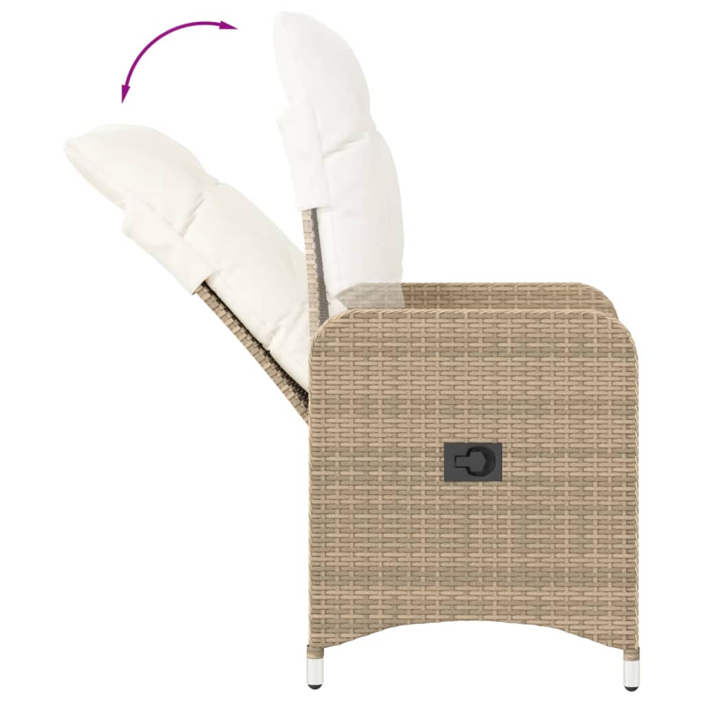 Cadeiras de jardim reclináveis 2 pcs com mesa vime PE bege - Image 7