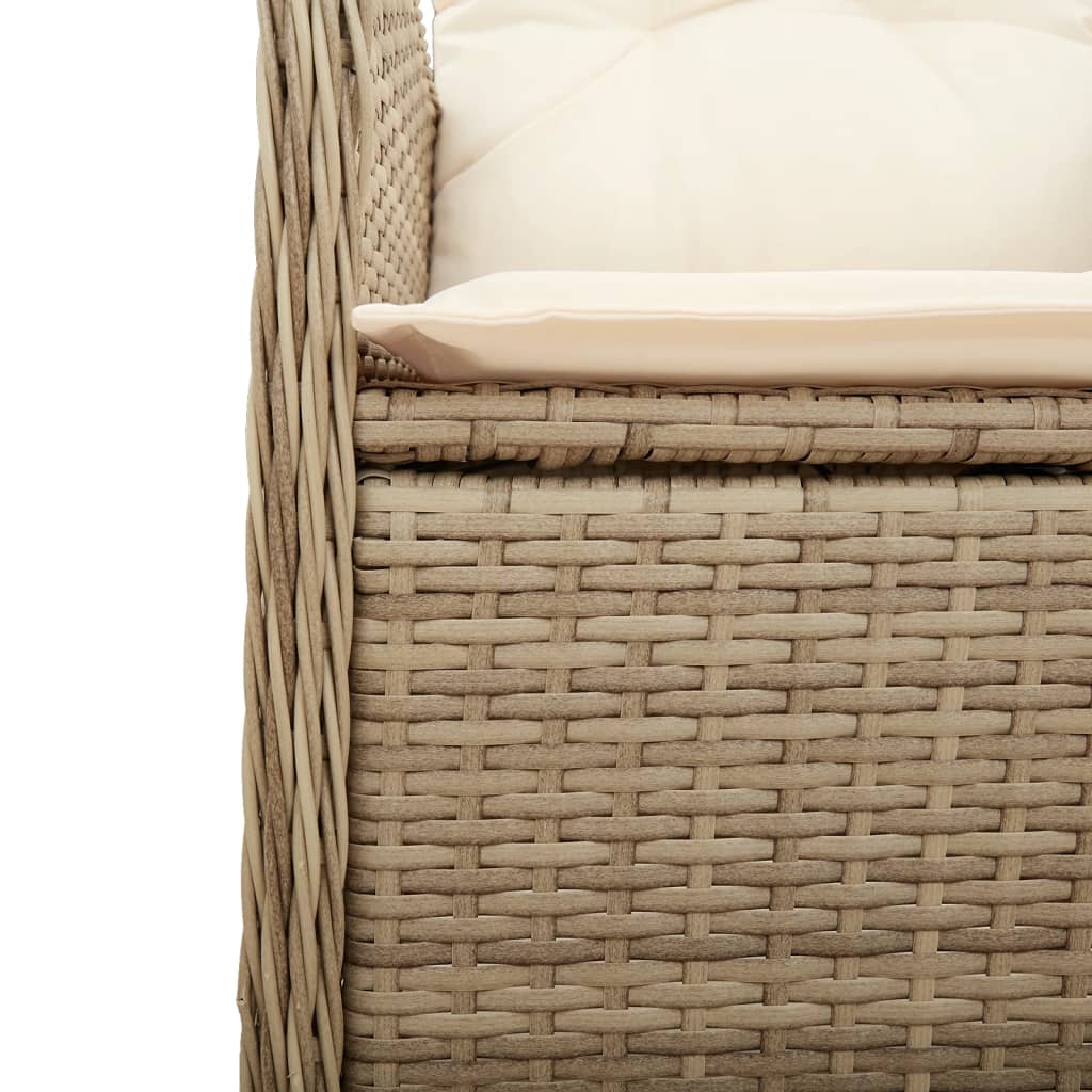 Cadeiras de jardim reclináveis 2 pcs com mesa vime PE bege - Image 8