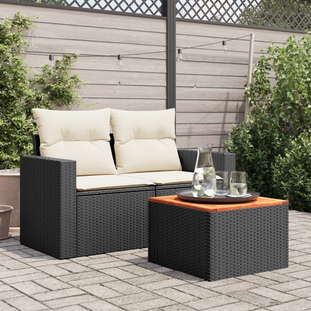 Mesa de jardim 55x55x37 cm vime PE e madeira de acácia preto - Image 2