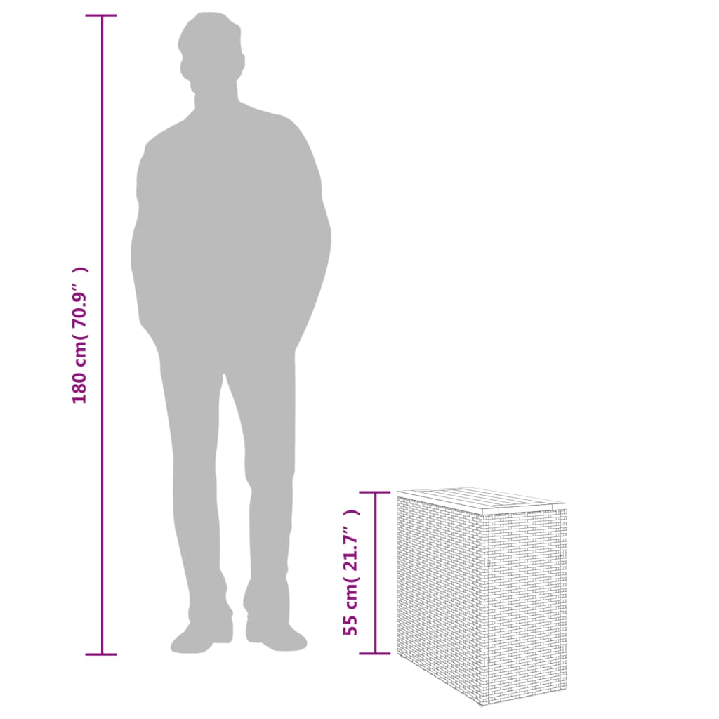 Mesa apoio jardim c/ tampo madeira 58x27,5x55 cm vime PE cinza - Image 9