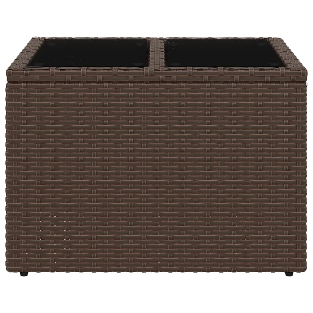 Mesa de jardim com tampo de vidro 55x55x37 cm vime PE castanho - Image 3