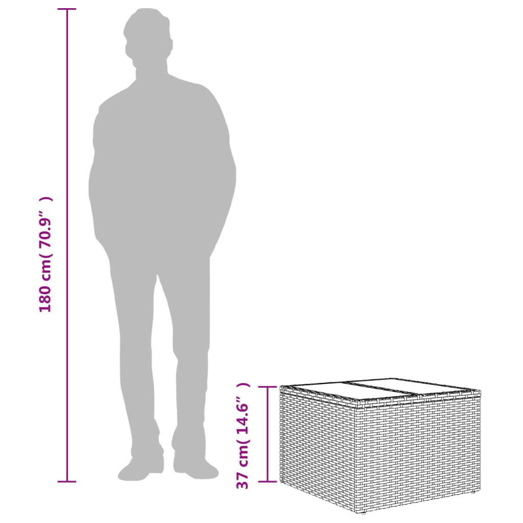 Mesa de jardim com tampo de vidro 55x55x37 cm vime PE castanho - Image 7