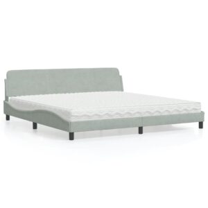 Cama com colchão 200x200 cm veludo cinzento-claro