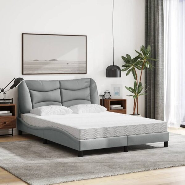 Cama com colchão 120x200 cm tecido cinza-claro - Image 2