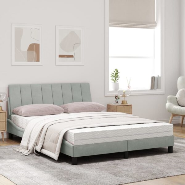 Cama com colchão 120x200 cm veludo cinzento-claro - Image 2