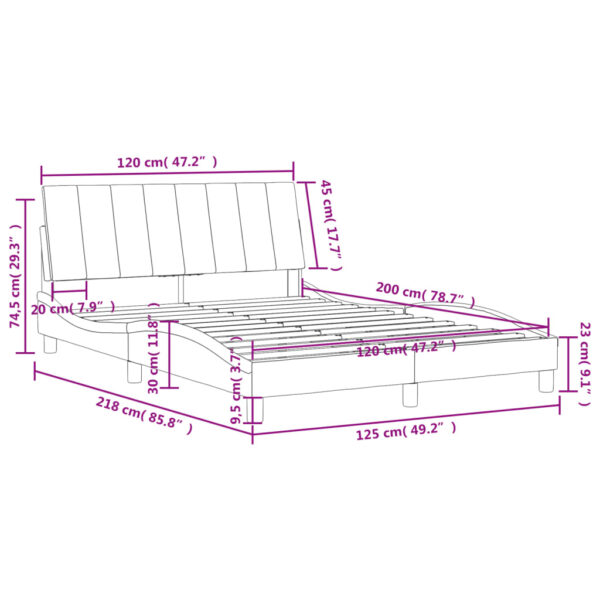 Cama com colchão 120x200 cm veludo cinzento-claro - Image 10