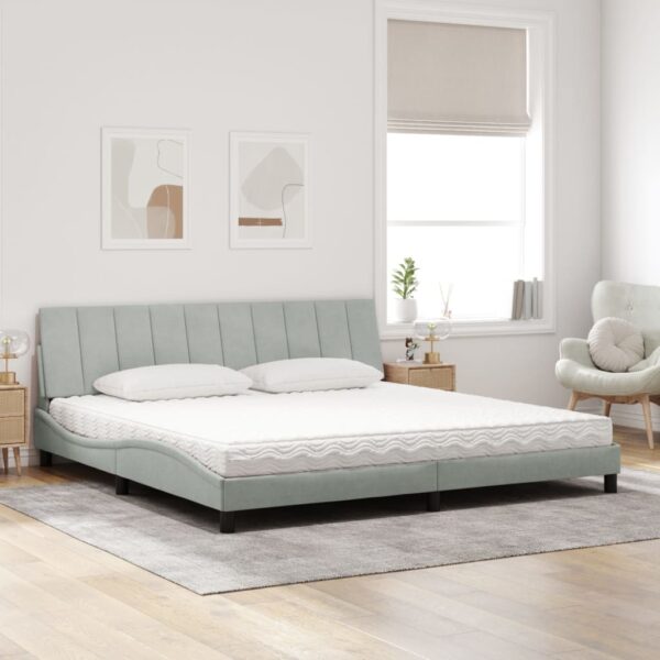 Cama com colchão 200x200 cm veludo cinzento-claro - Image 2