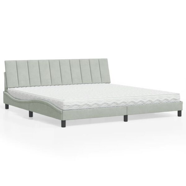 Cama com colchão 200x200 cm veludo cinzento-claro