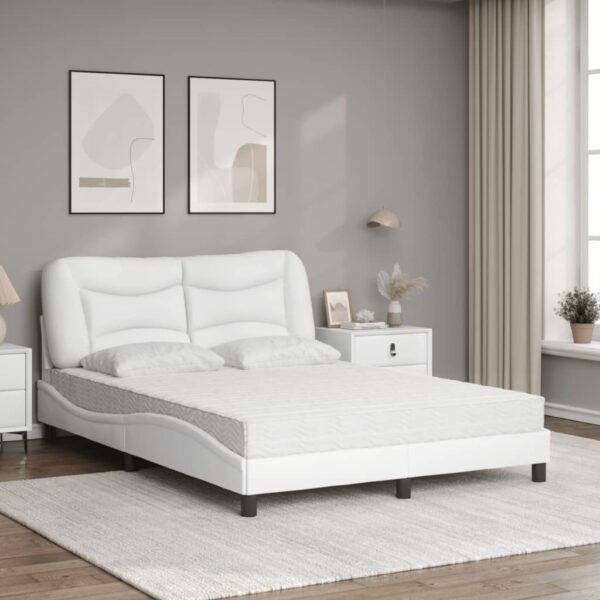 Cama com colchão 140x190 cm couro artificial branco - Image 2