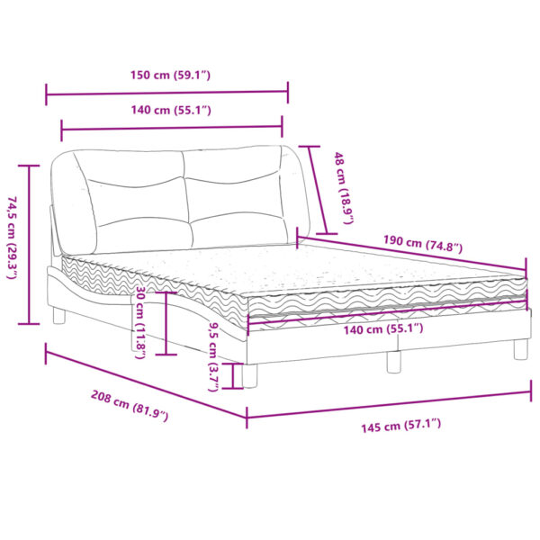 Cama com colchão 140x190 cm couro artificial branco - Image 10