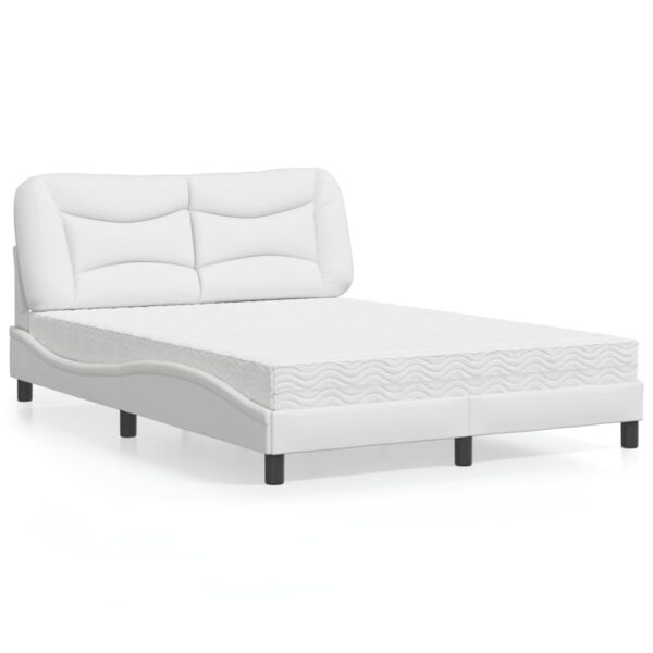 Cama com colchão 140x190 cm couro artificial branco