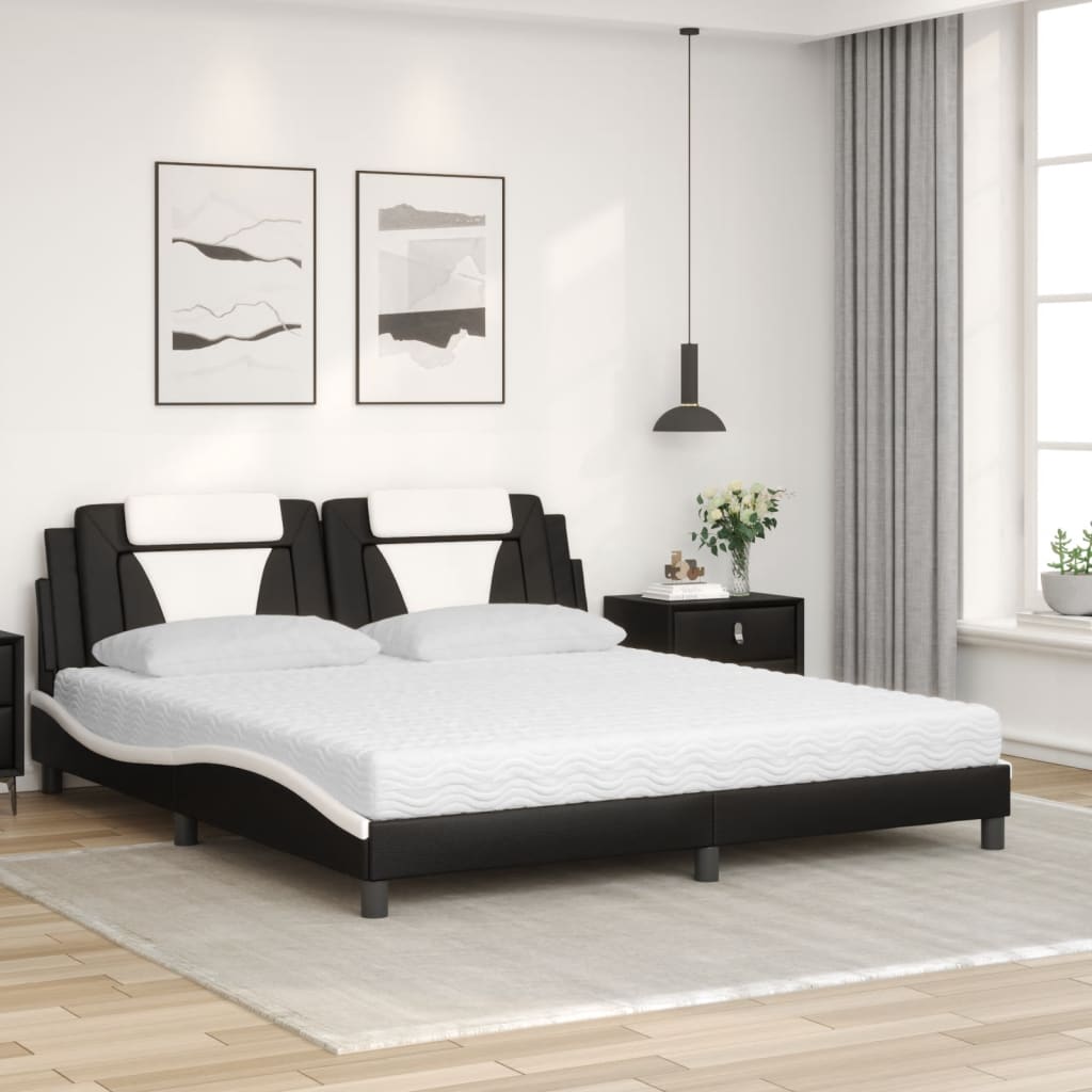 Cama com colchão 180x200 cm couro artificial preto e branco - Image 2