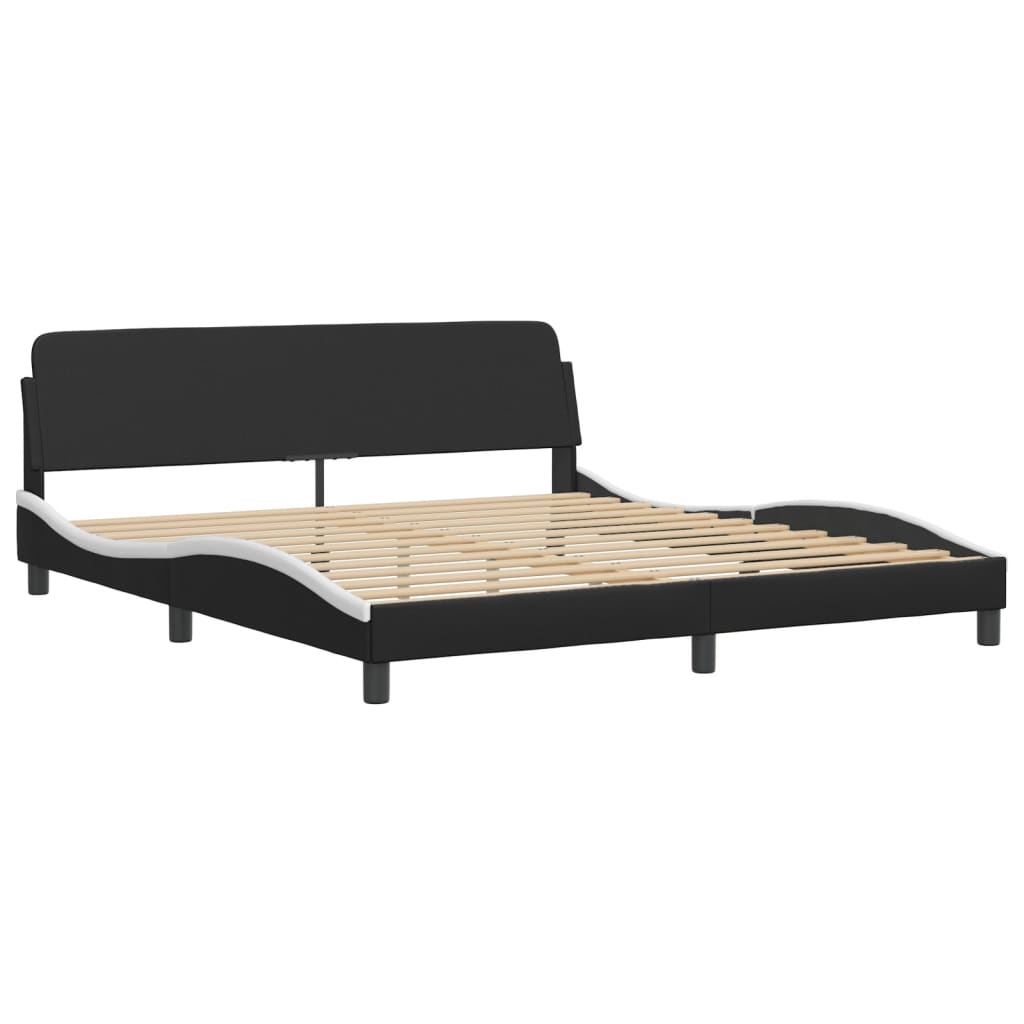 Cama com colchão 180x200 cm couro artificial preto e branco - Image 3
