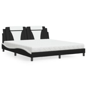 Cama com colchão 180x200 cm couro artificial preto e branco