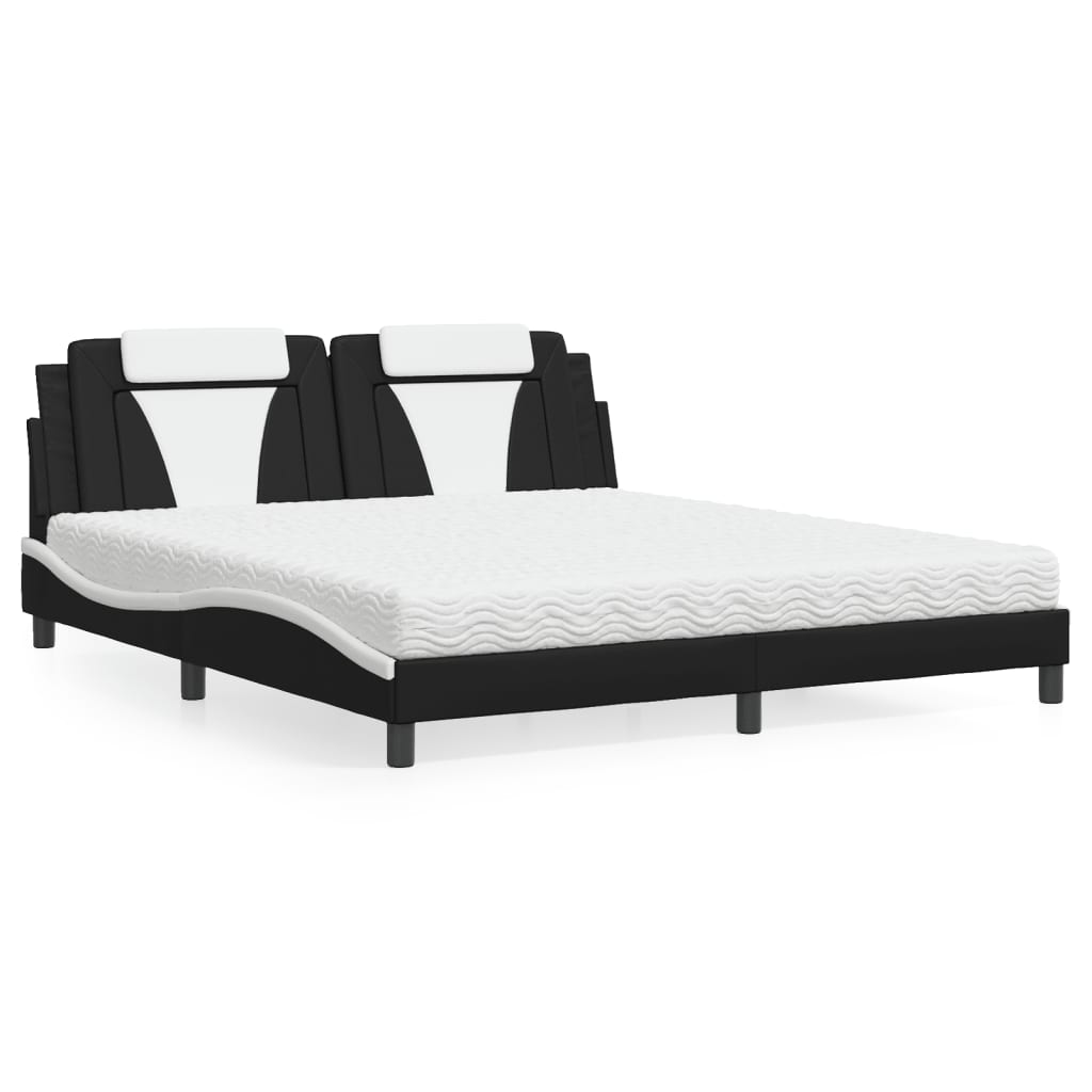 Cama com colchão 180x200 cm couro artificial preto e branco