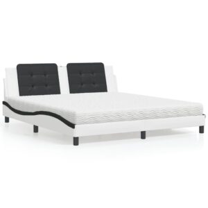 Cama com colchão 180x200 cm couro artificial preto e branco