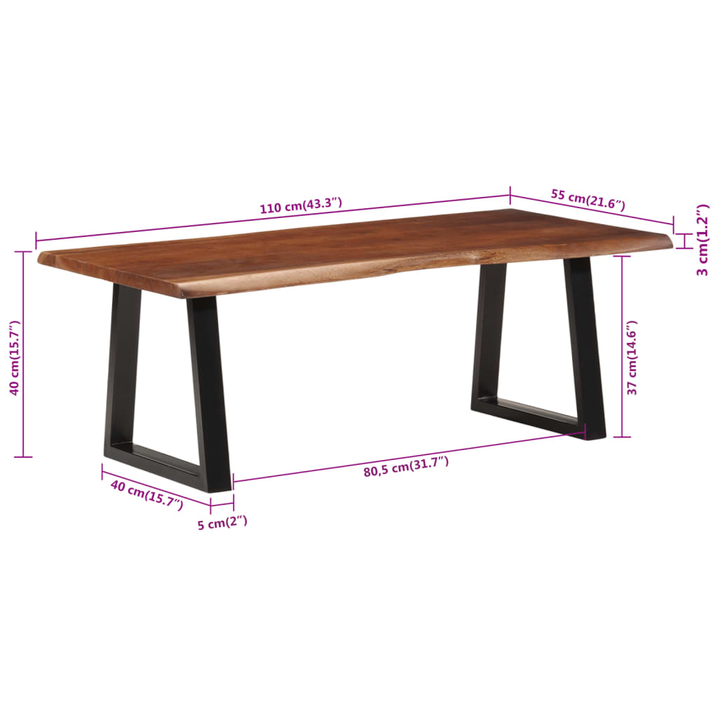Mesa de centro 110x55x40 cm acácia maciça castanho-mel - Image 8