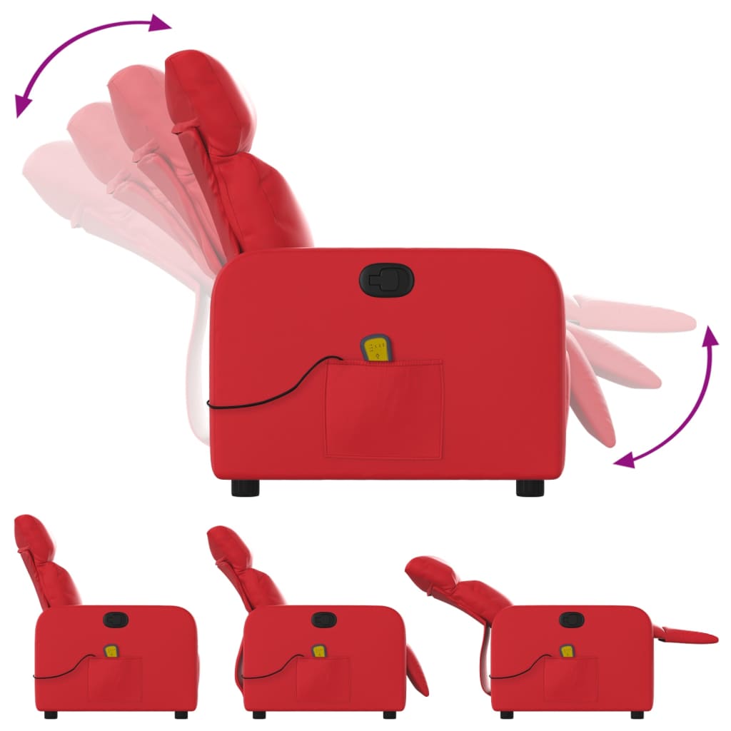 Poltrona de massagens reclinável couro artificial vermelho - Image 4