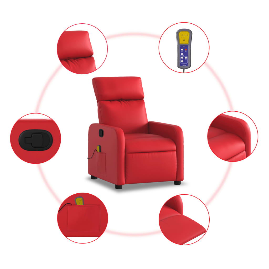 Poltrona de massagens reclinável couro artificial vermelho - Image 5