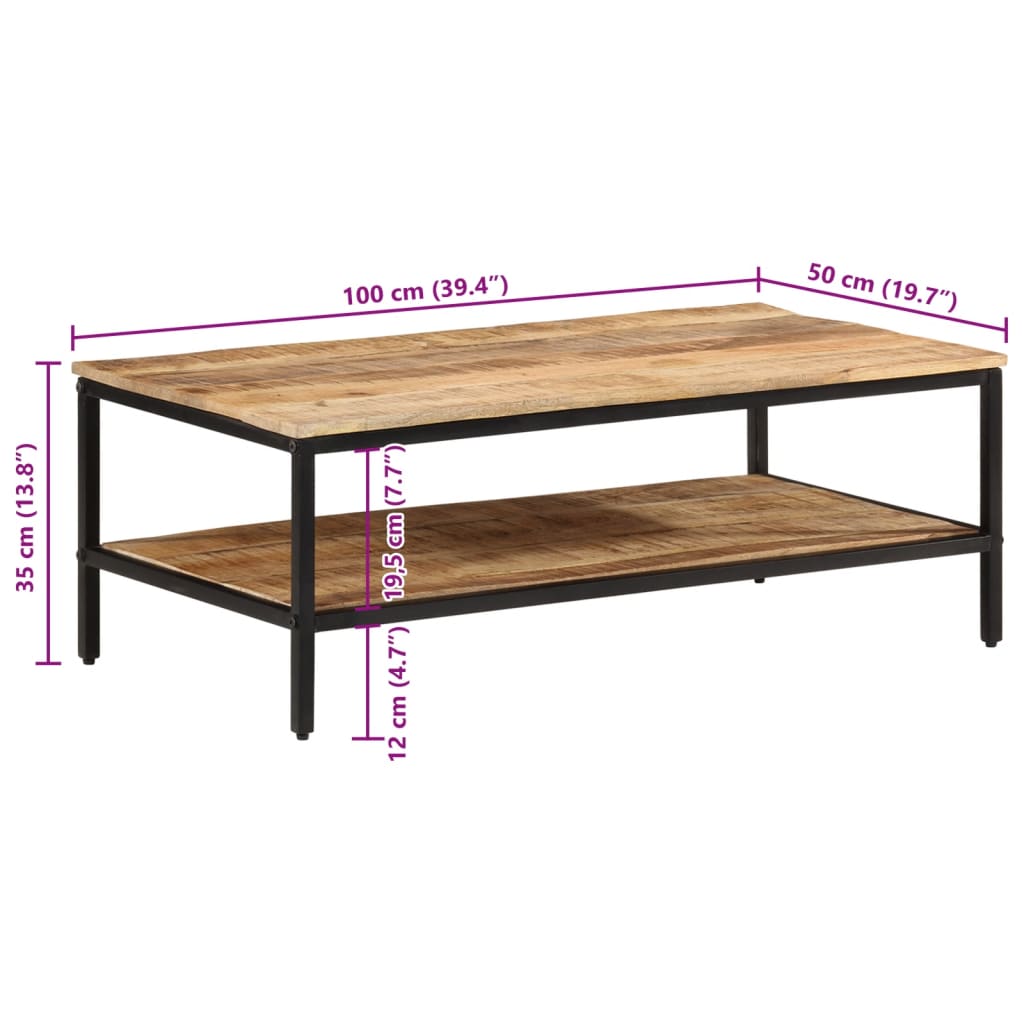Mesa de centro 100x50x35 cm madeira de mangueira áspera maciça - Image 9