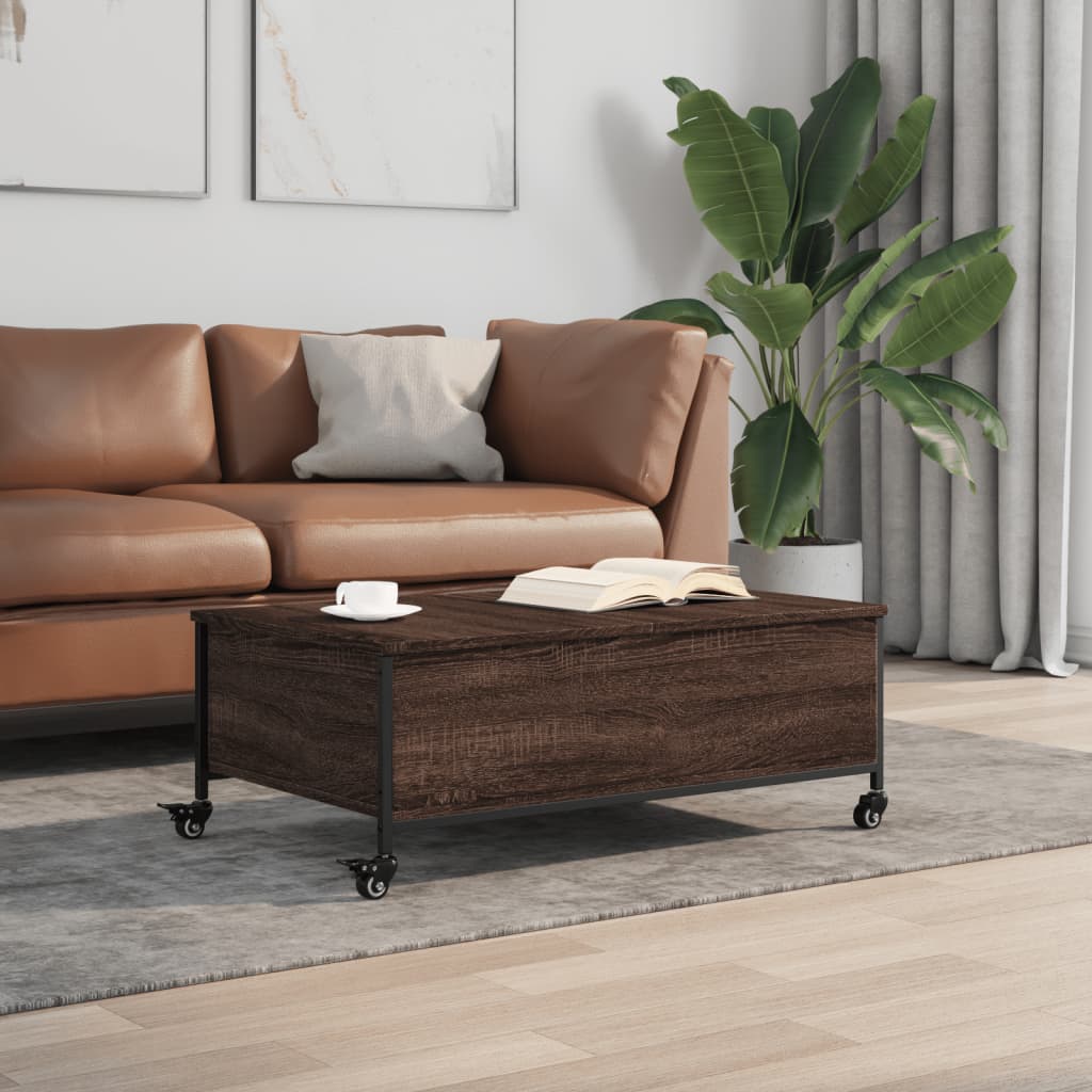 Mesa de centro com rodas derivados de madeira carvalho castanho - Image 2