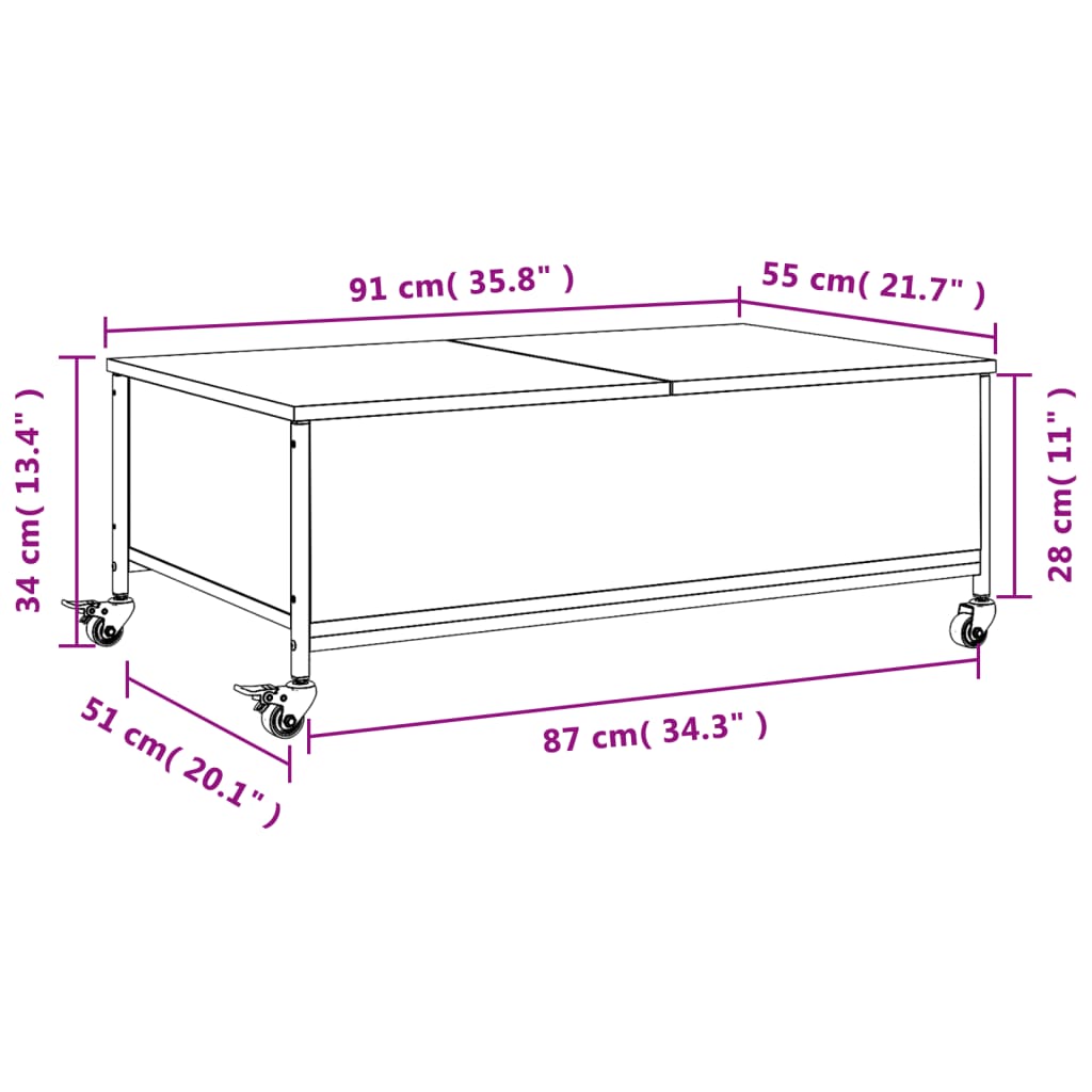 Mesa de centro com rodas derivados de madeira carvalho castanho - Image 11