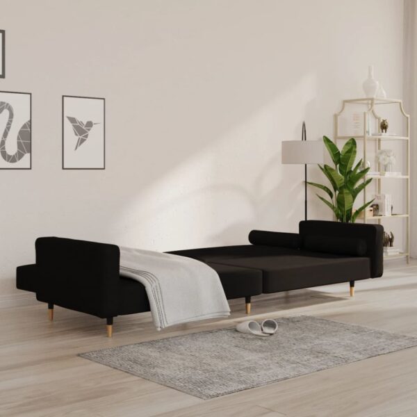 Sofá-cama 2 lugares com duas almofadas veludo preto - Image 2