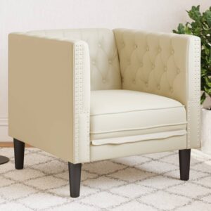 Sofá chesterfield couro artificial creme