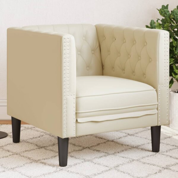 Sofá chesterfield couro artificial creme
