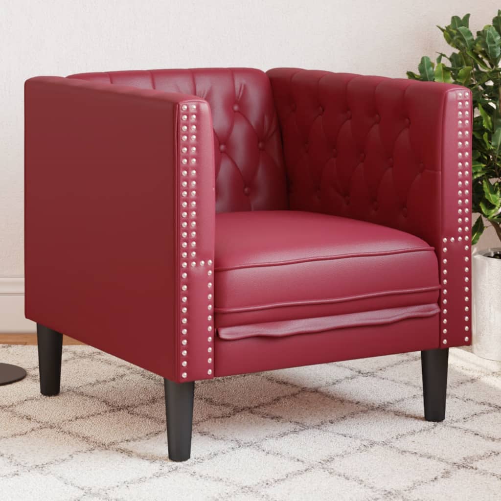 Sofá chesterfield couro artificial vermelho tinto