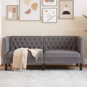 VidaXL Sofá chesterfield 2 lugares couro artificial cinzento