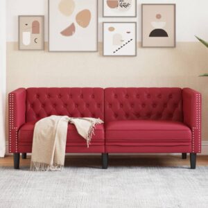 VidaXL Sofá chesterfield 2 lugares couro artificial vermelho tinto