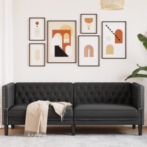 Sofá chesterfield 3 lugares couro artificial preto