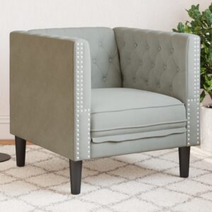 Sofá chesterfield veludo cinzento-claro