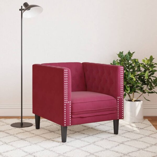 Sofá chesterfield veludo vermelho tinto - Image 2