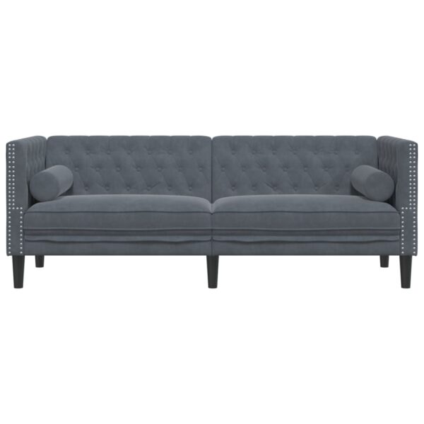 Sofá chesterfield com rolos 3 lugares veludo cinzento-escuro - Image 3