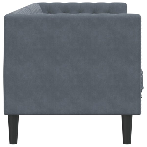 Sofá chesterfield com rolos 3 lugares veludo cinzento-escuro - Image 4