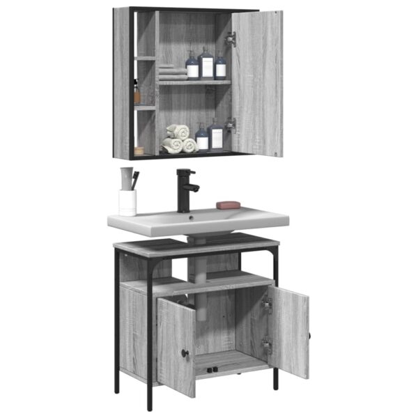 2 pcs conjunto móveis WC derivados de madeira sonoma cinza - Image 3