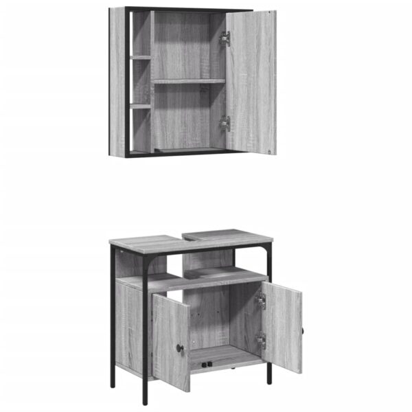 2 pcs conjunto móveis WC derivados de madeira sonoma cinza - Image 4
