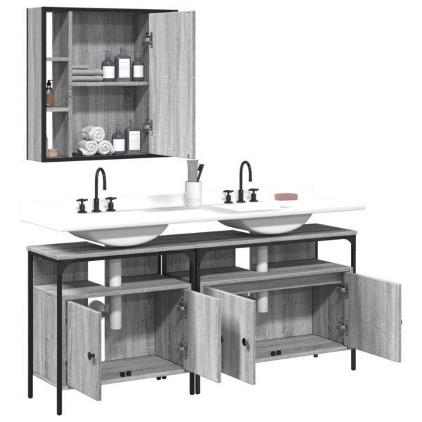 3 pcs conjunto móveis WC derivados de madeira cinzento sonoma - Image 3