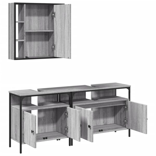 3 pcs conjunto móveis WC derivados de madeira cinzento sonoma - Image 4