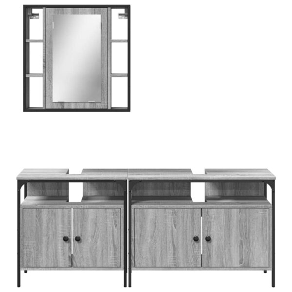 3 pcs conjunto móveis WC derivados de madeira cinzento sonoma - Image 5